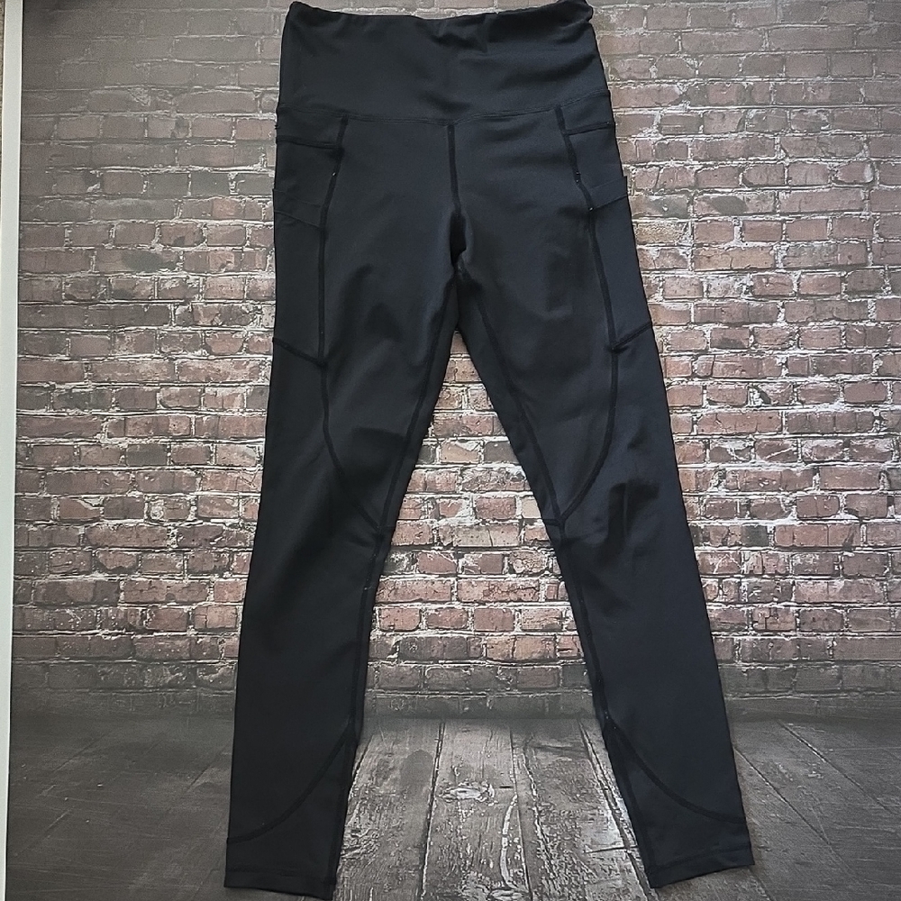Zyia Women's High-Waist Black Active Leggings with Side Pockets - Size 2